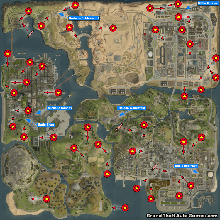Map of girlfriend's locations and gifts for them