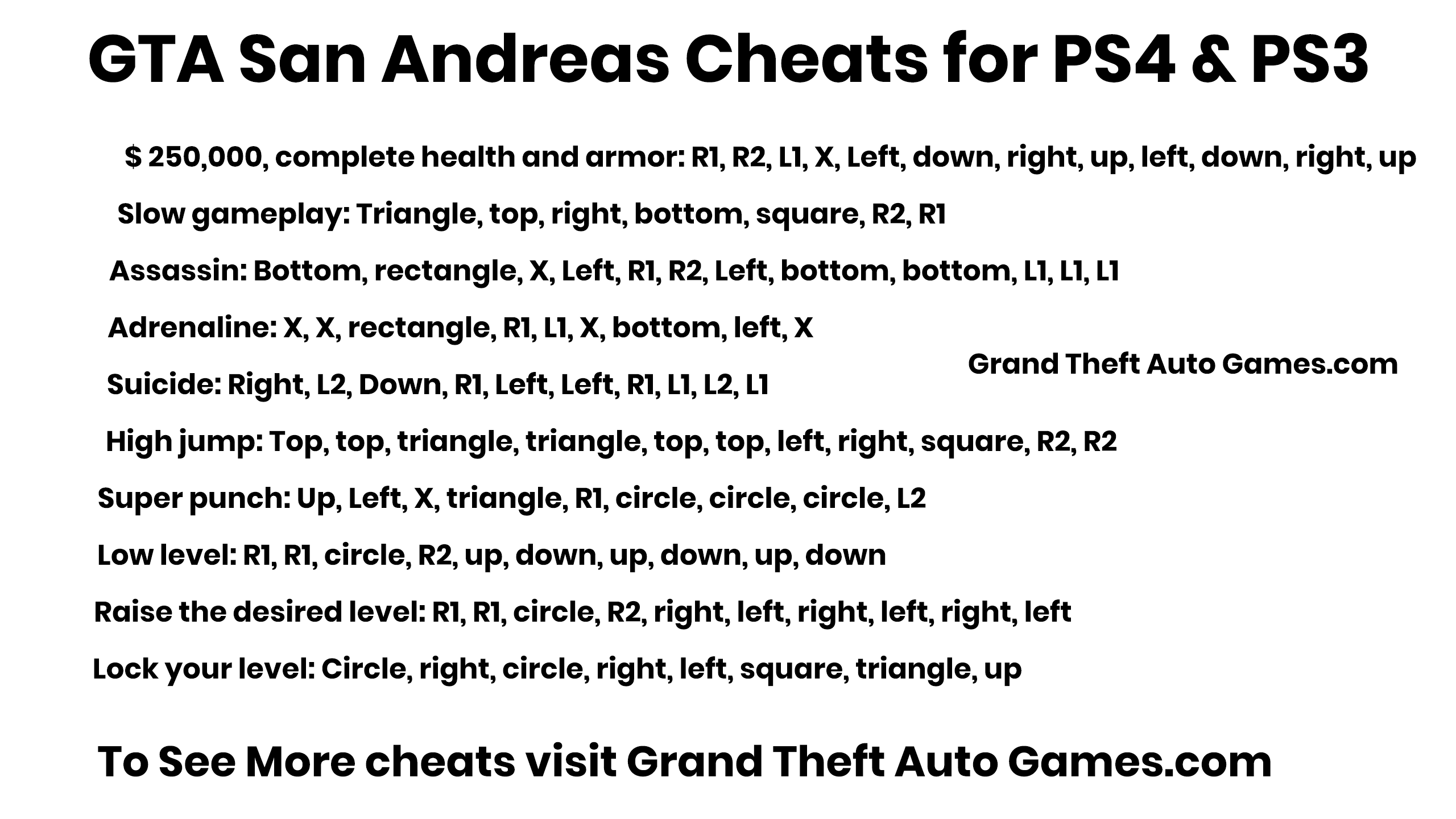 GTA San Andreas Cheats for PS4 & PS3